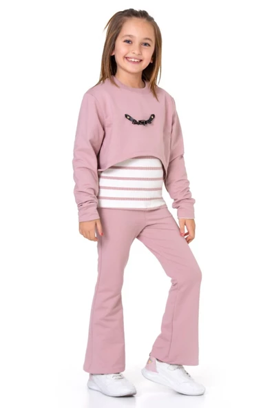 Kız Çocuk 3'lü Takım (Pantolon+Bluz+T-shirt) 12125 - Resim 5