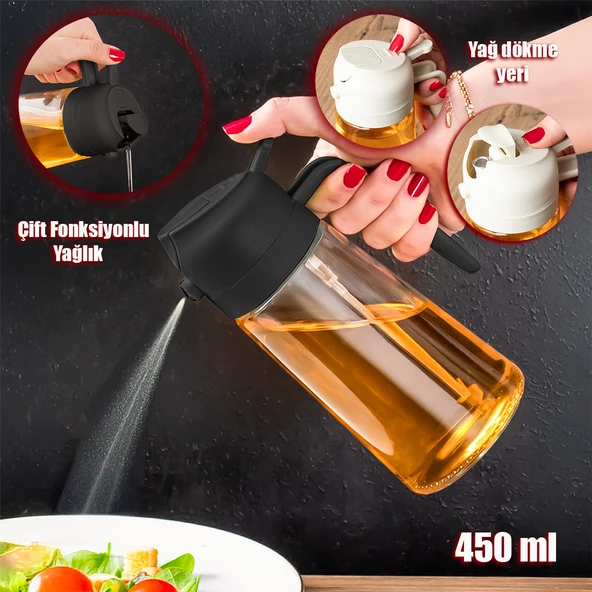 Porsima ALK-3159 Çok Amaçlı Cam Sprey Şişe -Yağdanlık Limon Sirke Sos Püskürtücü, Sızdırmaz Yağdanlık Siyah