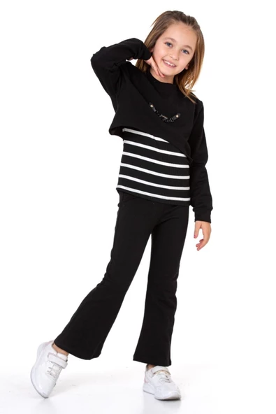 Kız Çocuk 3'lü Takım (Pantolon+Bluz+T-shirt) 12125 - Resim 4