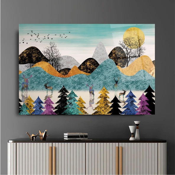 Soyut Manzara Cam Tablo | Hediyelik, Dekoratif, Ofis, Mutfak - Resim 6