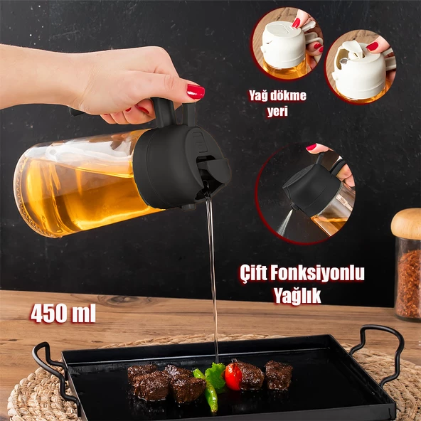 Porsima ALK-3159 Çok Amaçlı Cam Sprey Şişe -Yağdanlık Limon Sirke Sos Püskürtücü, Sızdırmaz Yağdanlık Siyah - 2