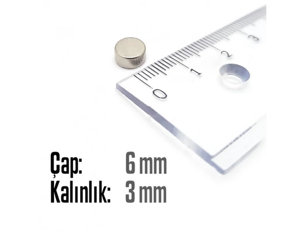 Neodyum Mıknatıs Silindir Çap 6mm , Kalınlık 3mm   ( 10 Adet) - 2