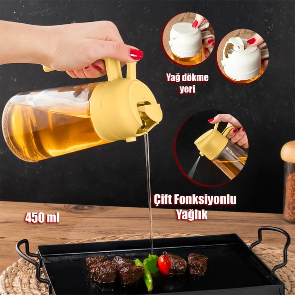 Porsima ALK-3157 Çok Amaçlı Cam Sprey Şişe -Yağdanlık Limon Sirke Sos Püskürtücü, Sızdırmaz Yağdanlık Sarı - 2