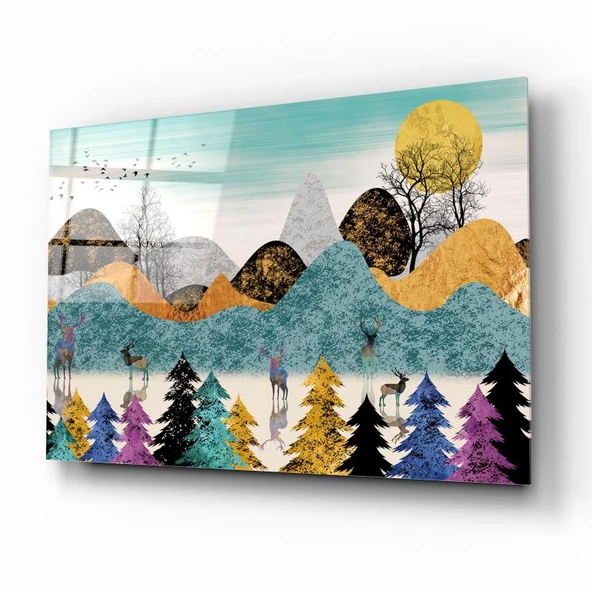 Soyut Manzara Cam Tablo | Hediyelik, Dekoratif, Ofis, Mutfak - Resim 2