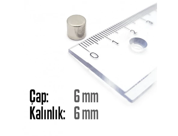 Neodyum Mıknatıs Silindir Çap 6mm , Kalınlık 6mm   ( 10 Adet) - 2