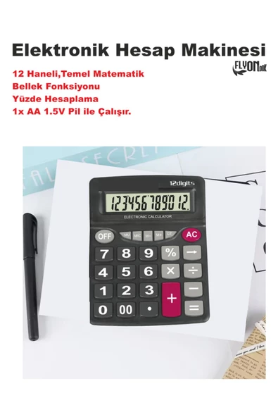 Elektronik Hesap Makinesi  12 Haneli  Temel Matematik  Bellek Fonksiyonu  Yüzde Hesaplama - 3