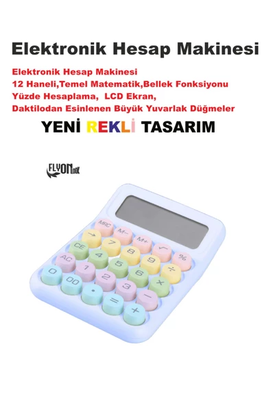 Yeni Tasarım  Renkli Büyük Düğme Elektronik Hesap Makinesi 14 Haneli  Temel Matematik  Yüzde Hesap