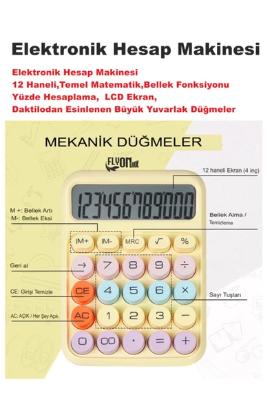 Yeni Tasarım  Renkli Büyük Düğme Elektronik Hesap Makinesi 14 Haneli  Temel Matematik  Yüzde Hesap - 2