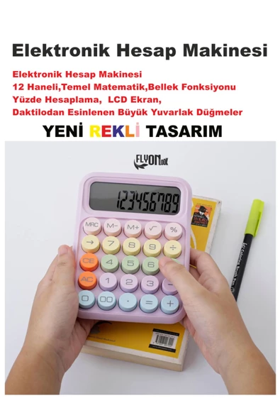 Yeni Tasarım  Renkli Büyük Düğme Elektronik Hesap Makinesi 14 Haneli  Temel Matematik  Yüzde Hesap - 3