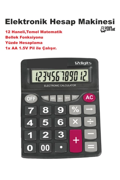 Elektronik Hesap Makinesi  12 Haneli  Temel Matematik  Bellek Fonksiyonu  Yüzde Hesaplama - 2