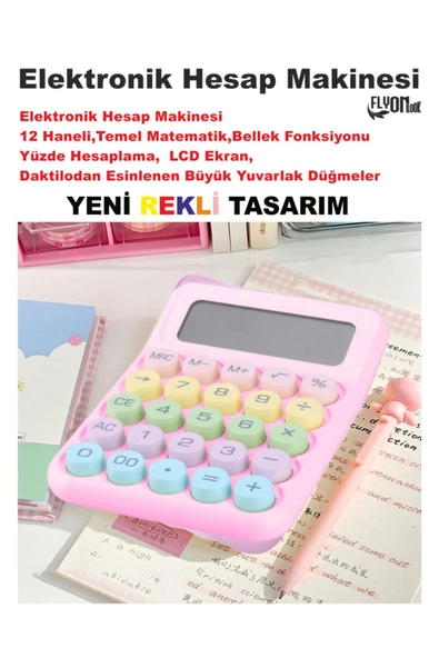 Yeni Tasarım  Renkli Büyük Düğme Elektronik Hesap Makinesi 14 Haneli  Temel Matematik  Yüzde Hesap