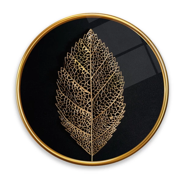 Gold Yaprak Yuvarlak Cam Tablo | Hediyelik, Dekoratif, Ofis, Mutfak