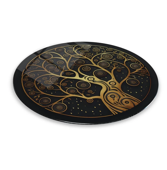 Gold Hayat Ağacı Yuvarlak Cam Tablo | Hediyelik, Dekoratif, Ofis, Mutfak - 7