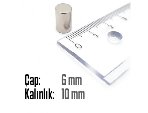 Neodyum Mıknatıs Silindir Çap 6mm , Kalınlık 10mm ( 10 Adet) - 2