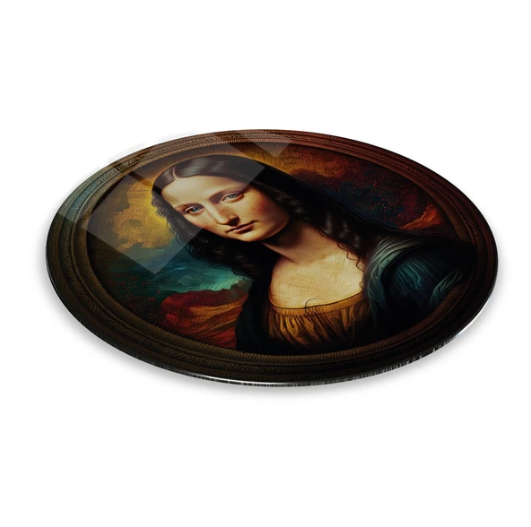Mona Lisa Yuvarlak Cam Tablo | Hediyelik, Dekoratif, Ofis, Mutfak - 4