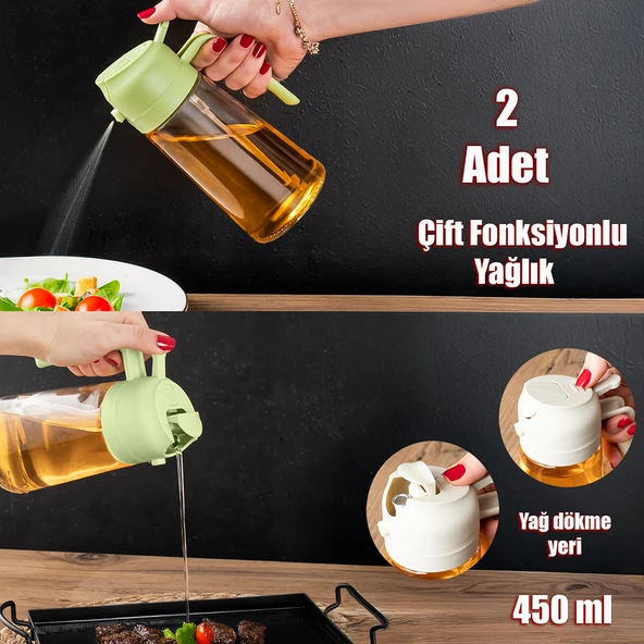 Porsima ALK-1900 Çok Amaçlı Cam Sprey Şişe -Yağdanlık Limon Sirke Sos Püskürtücü, Sızdırmaz Yağdanlık Yeşil - 6