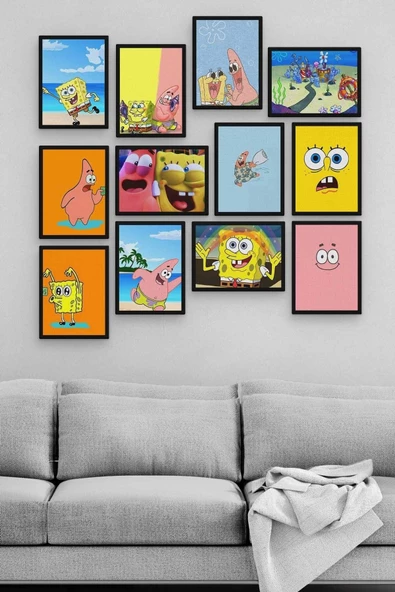 Sünger Bob 12 Parça Ahşap Mdf Tablo Zlltb233