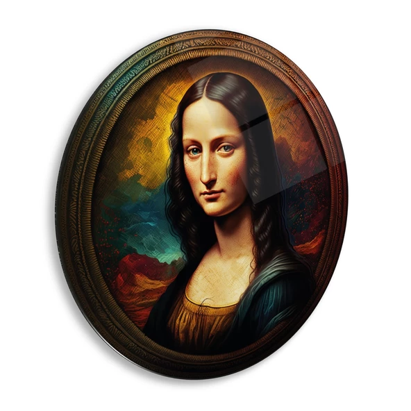 Mona Lisa Yuvarlak Cam Tablo | Hediyelik, Dekoratif, Ofis, Mutfak - 3