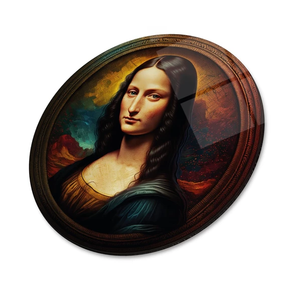 Mona Lisa Yuvarlak Cam Tablo | Hediyelik, Dekoratif, Ofis, Mutfak - 2