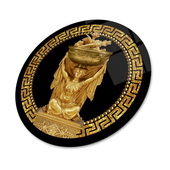 Antik Gold Yuvarlak Cam Tablo | Hediyelik, Dekoratif, Ofis, Mutfak - 2