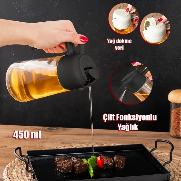 Porsima ALK-3159 Çok Amaçlı Cam Sprey Şişe -Yağdanlık Limon Sirke Sos Püskürtücü, Sızdırmaz Yağdanlık Siyah - 4