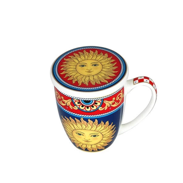 Lucky Art Desenli Bone China Porselen Kapaklı ve Süzgeçli Kupa 570 ml LYBA 034 - 3