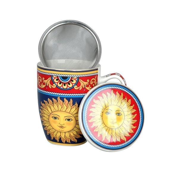 Lucky Art Desenli Bone China Porselen Kapaklı ve Süzgeçli Kupa 570 ml LYBA 034 - 2