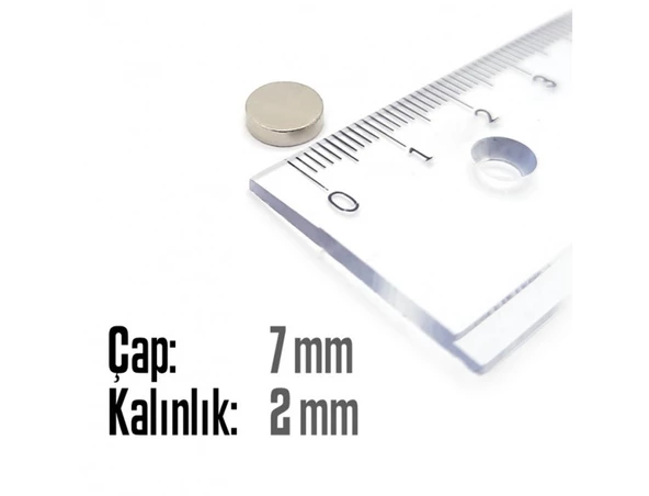 Neodyum Mıknatıs Silindir Çap 7mm , Kalınlık 2mm   ( 20 Adet) - Resim 2