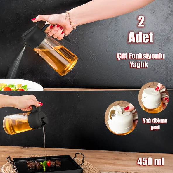 Porsima ALK-3159 Çok Amaçlı Cam Sprey Şişe -Yağdanlık Limon Sirke Sos Püskürtücü, Sızdırmaz Yağdanlık Siyah - 6
