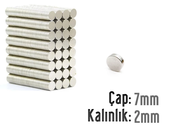 Neodyum Mıknatıs Silindir Çap 7mm , Kalınlık 2mm   ( 20 Adet) ürün görseli