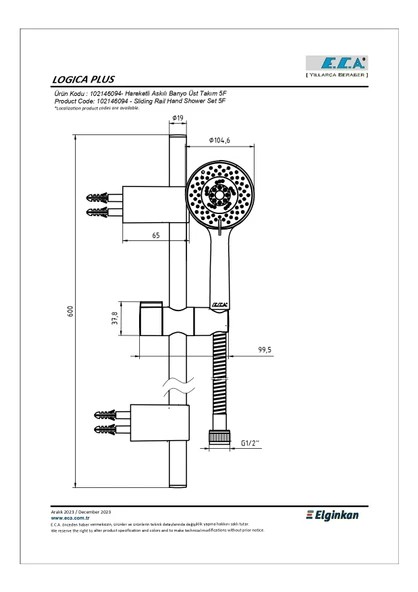 Eca Logica Plus Hareketli Sürgülü Duş Seti (5 Fonksiyonlu) 102146094 - 2