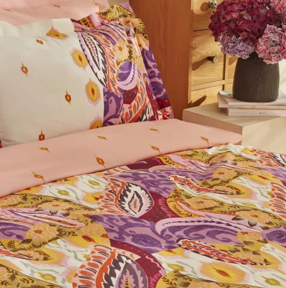 Karaca Home Ruiz Fuşya %100 Pamuk Çift Kişilik Nevresim Takımı - 3