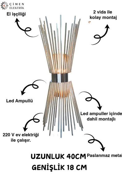 ST00 Dekoratif Kirpi Duvar Aplik Krom 3200k Günışığı - 2
