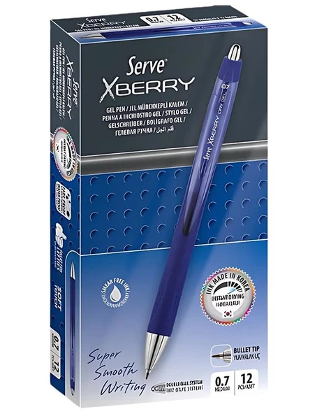 Serve Xberry Dry Jel 07 Mm Koyu Mavi Renk 12li Set Kalem
