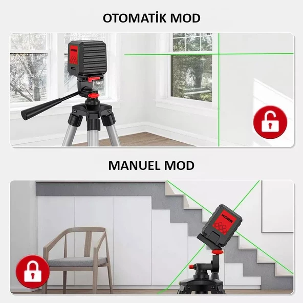 KOBB KBL90G 30 Metre Profesyonel Yatay ve Dikey Otomatik Hizalamalı Yeşil Çapraz Çizgi Lazer Distomat - Resim 2