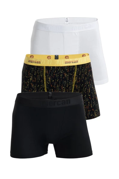 Mercan 3'lü Erkek Çok Renkli Pamuklu Likralı Boxer (BEYAZ SİYAH TETRİS) - 1