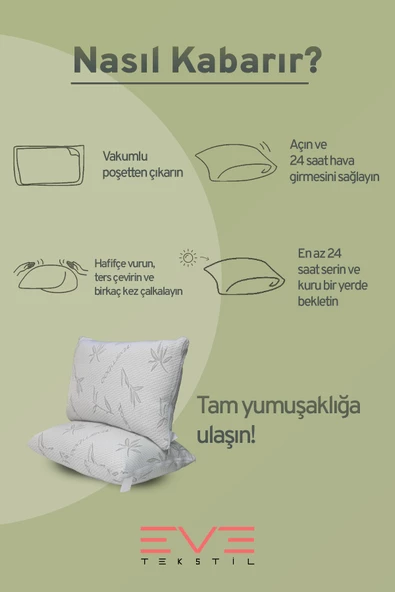 Bamboo Gri Serisi Kılıflı Antialerjik Fermuarlı Yıkanabilir Antialerjik Vakumlu Silikon Elyaf Yastık 50x70cm 800 gr - 5