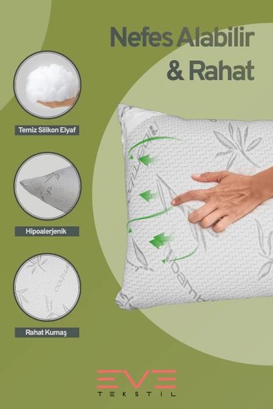 Bamboo Gri Serisi Kılıflı Antialerjik Fermuarlı Yıkanabilir Antialerjik Vakumlu Silikon Elyaf Yastık 50x70cm 800 gr - 4