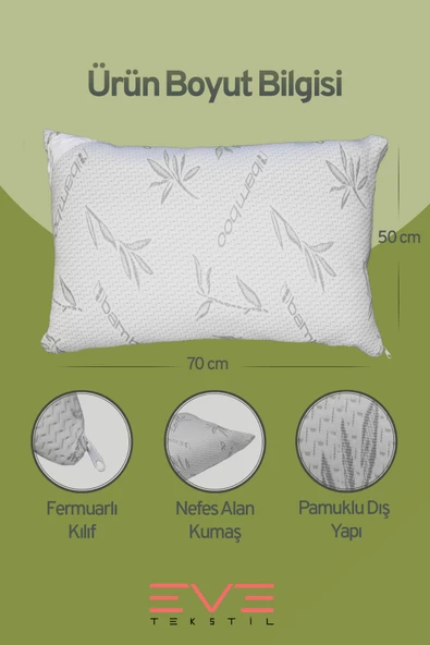 Bamboo Gri Serisi Kılıflı Antialerjik Fermuarlı Yıkanabilir Antialerjik Vakumlu Silikon Elyaf Yastık 50x70cm 800 gr - 3