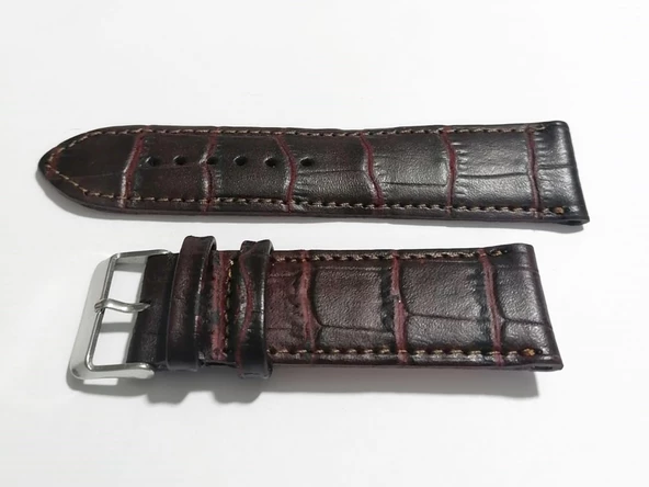 FADO   KAHVE  KROKO  DERİ  SAAT KORDONU 24 MM  HAKİKİ DERİ KAYIŞ(145) - 2