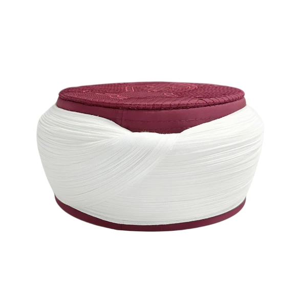 Namaz Sarığı Beyaz Kumaş Bordo Takke Nali Şerif 4 metre - 4