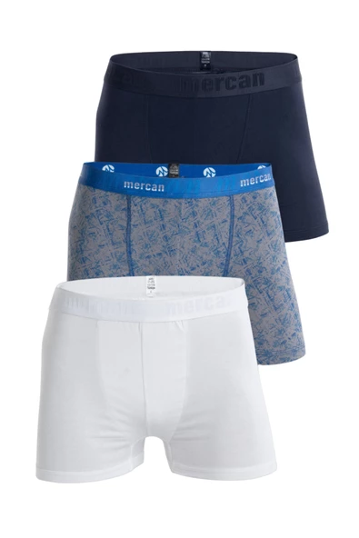 3'lü Mercan Erkek Çok Renkli Pamuklu Likralı Boxer (LACİVERT SEDEF BEYAZ)