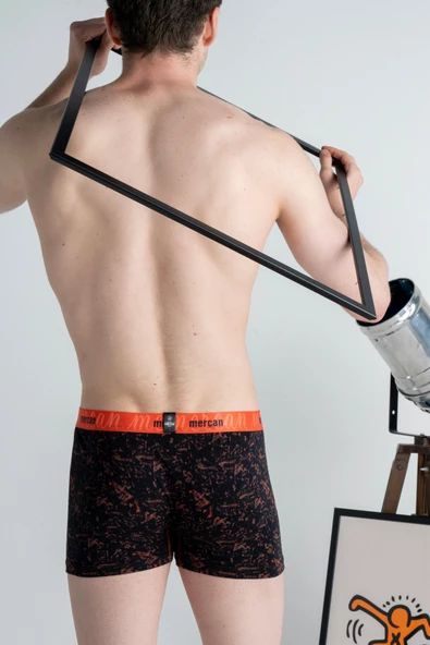 Mercan 3'lü Erkek Çok Renkli Pamuklu Likralı Boxer (SİYAH BORDO PICASSO) - 3