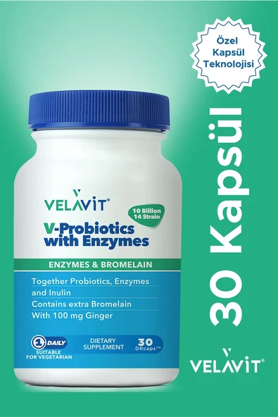 Velavit V-Probiotics with Enzymes 30 Kapsül