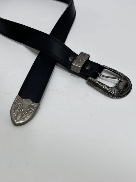 Kovboy Tokalı Siyah Deri Kemer 80 cm (Çocuk Boy) - 5