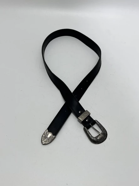 Kovboy Tokalı Siyah Deri Kemer 80 cm (Çocuk Boy) - 4