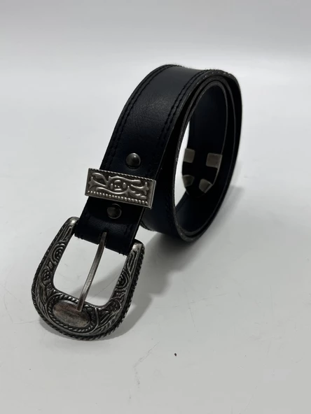 Kovboy Tokalı Siyah Deri Kemer 80 cm (Çocuk Boy) - 2
