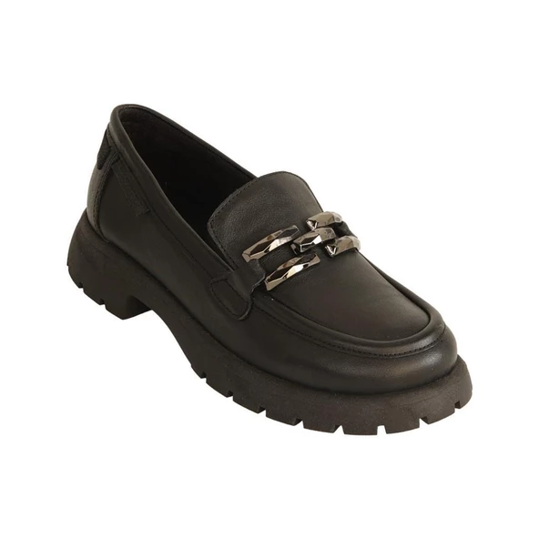 MAMMAMİA 24KA-3235 KALIN TABAN KADIN DERİ LOAFER AYAKKABI - 2