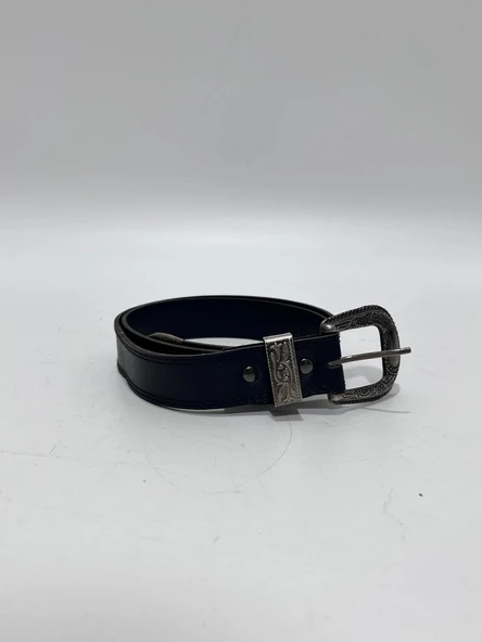 Kovboy Tokalı Siyah Deri Kemer 80 cm (Çocuk Boy) - 3