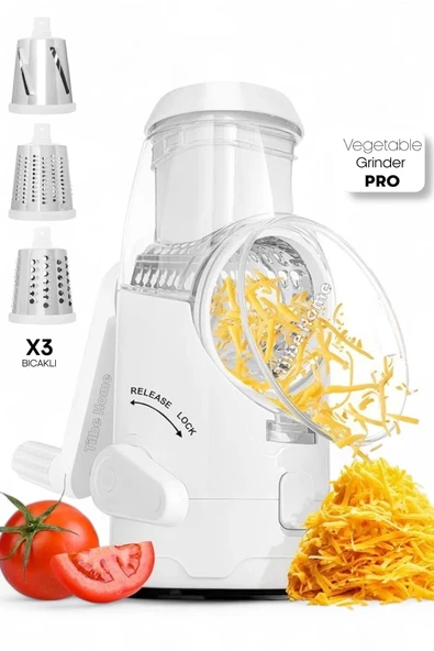 Tilbe Home Vegetable Grinder Pro Öğütücü Dilimleyici Kollu Rende 3 Çelik Bıçaklı Sebze Doğrayıcı Mutfak RobotuVegetable